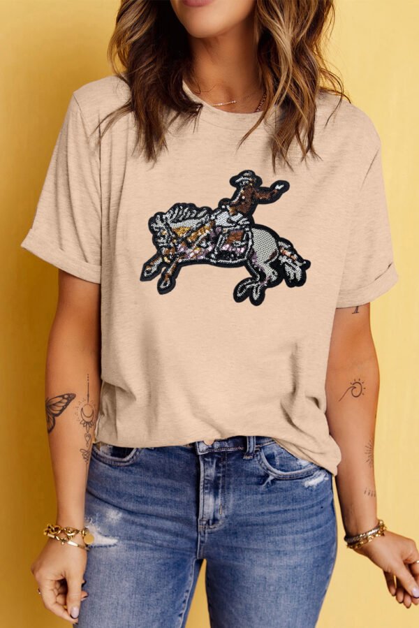 Khaki Sequin Rodeo Graphic Crewneck Tee
