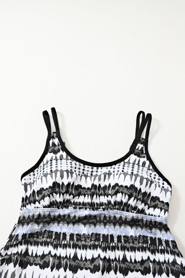 Black Printed Double Straps Printed Tankini Top with Shorts 2pcs Swimsuit