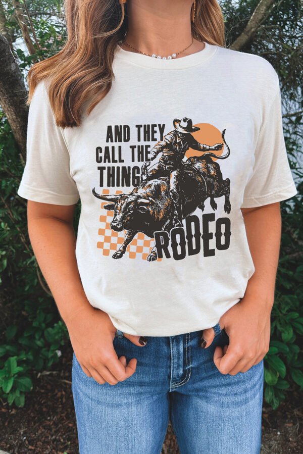 White AND THEY CALL THE THING RODEO Graphic Crewneck Tee