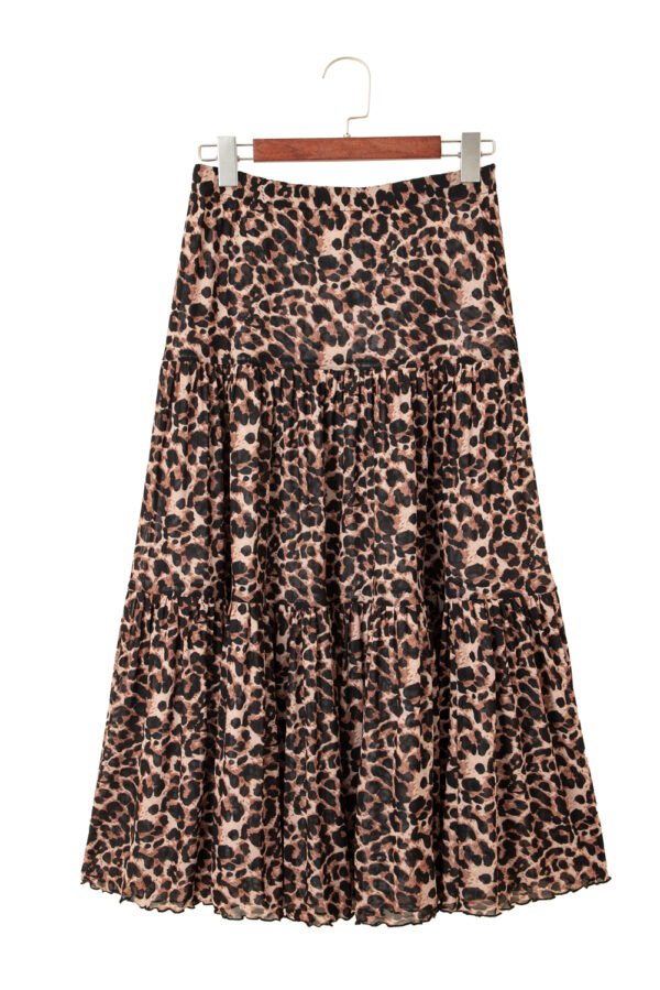 Brown Leopard Floral Reversible Ruffle Hem Maxi Skirt