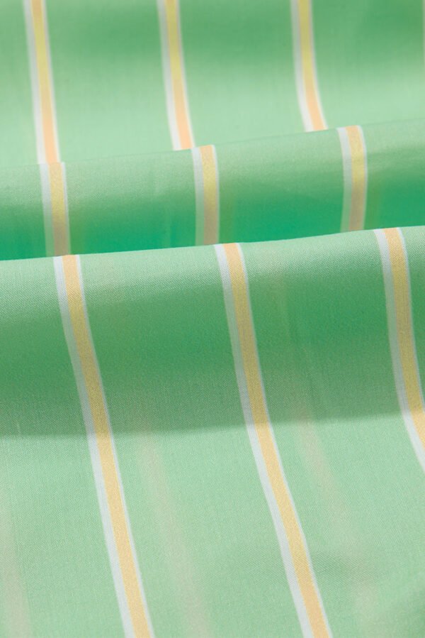 Green Stripe V Neck Short Sleeve Frilled Detail A-line Dress