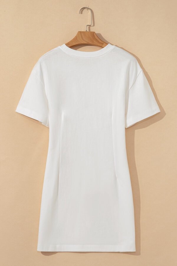 White Drop Shoulder Crew Neck Shift T Shirt Dress