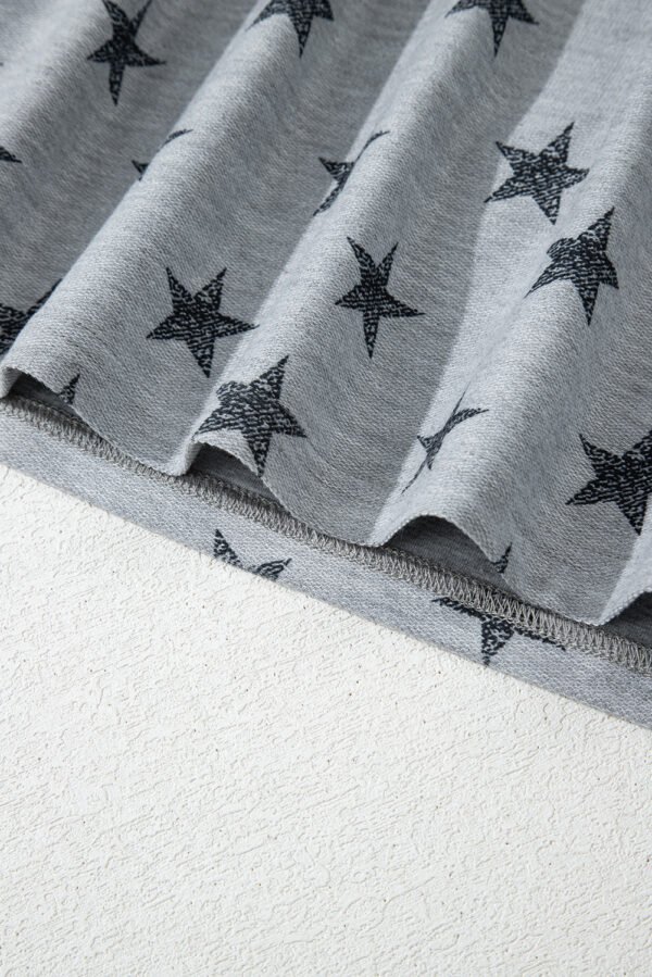Gray Star Print Tiered Ruffled Sleeve Crew Neck T Shirt