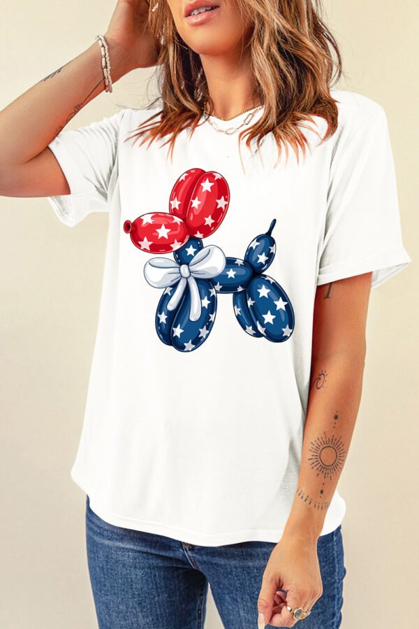 White American Flag Inspired Balloon Dog Graphic Cotton Blend T Shirt