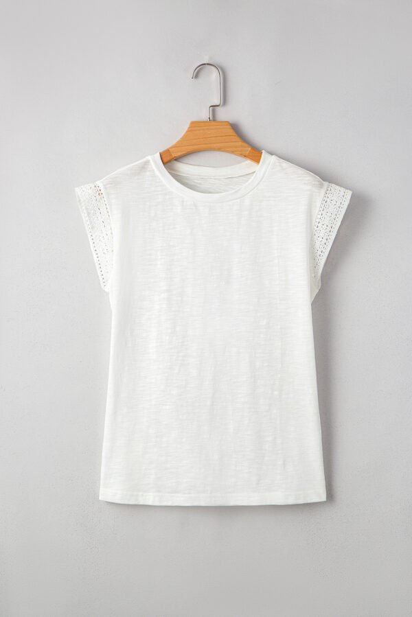 White Lace Patchwork Cap Sleeve Round Neck T Shirt