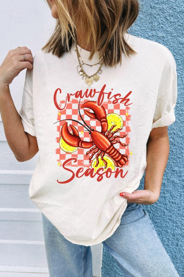 White Crawfish Season Graphic Fashion Summer T Shirt