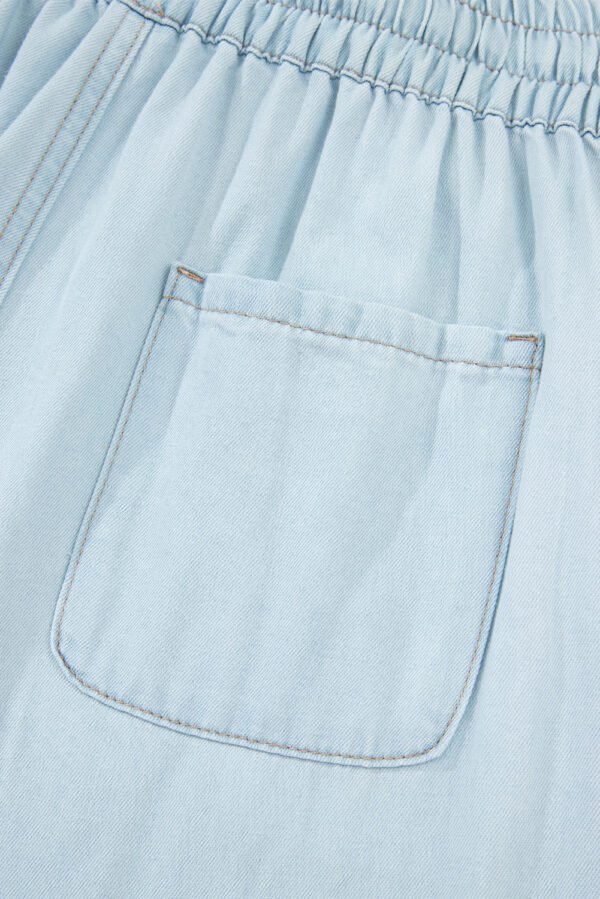 Beau Blue Light Wash Contrast Trim Center Seam Drawstring High Waist Wide Leg Denim Pants