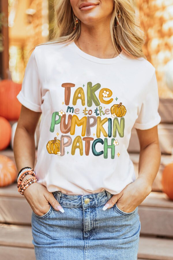 White Take Me To The Pumpkin Patch Cotton Blend T Shirt