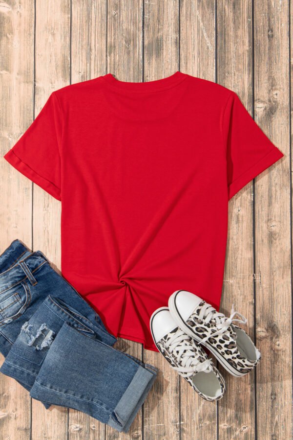 Red Rugby Bowknot Graphic Crew Neck Tee