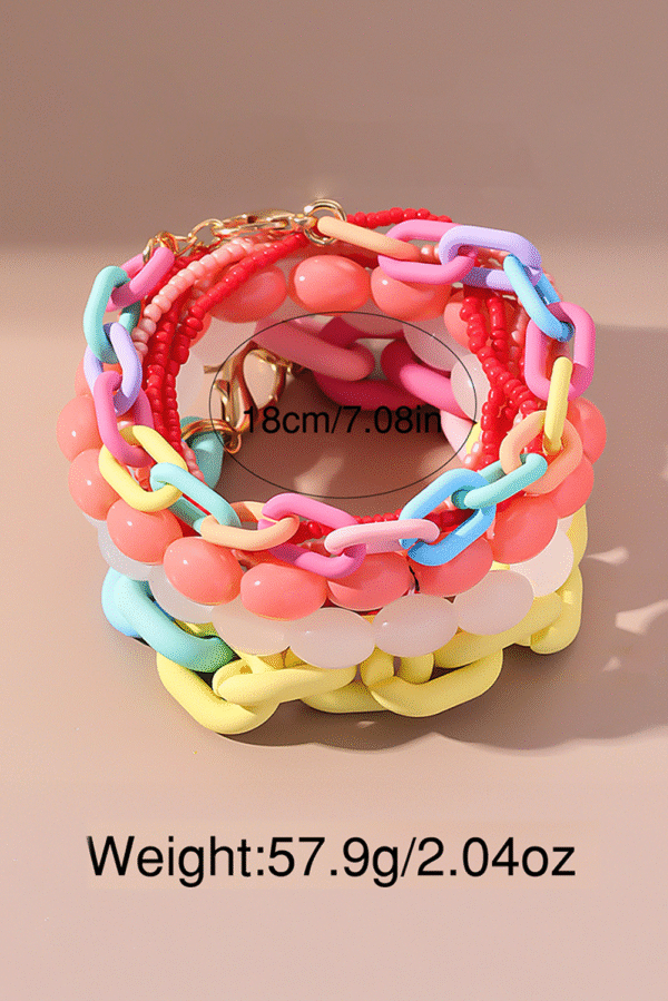 Pink Colorful Beaded Chain Link Layered Bracelet Set