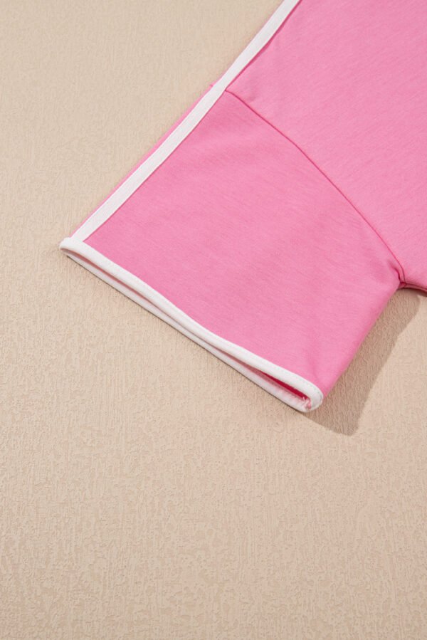 Sachet Pink Varsity Stripe Detail Casual Tee and Pants Leisure 2pcs Set