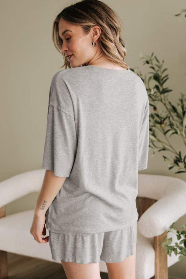 Gray Western Pattern Patched Half Sleeve Tee and Pocketed Shorts Set