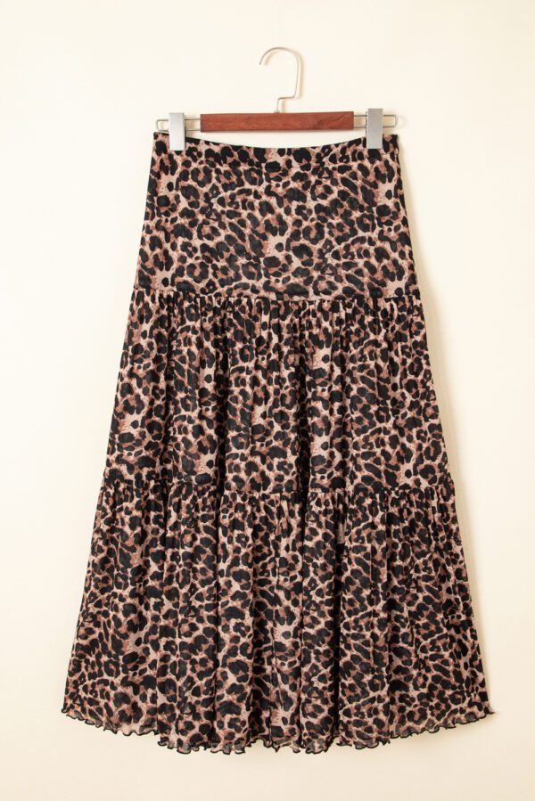 Brown Leopard Floral Reversible Ruffle Hem Maxi Skirt