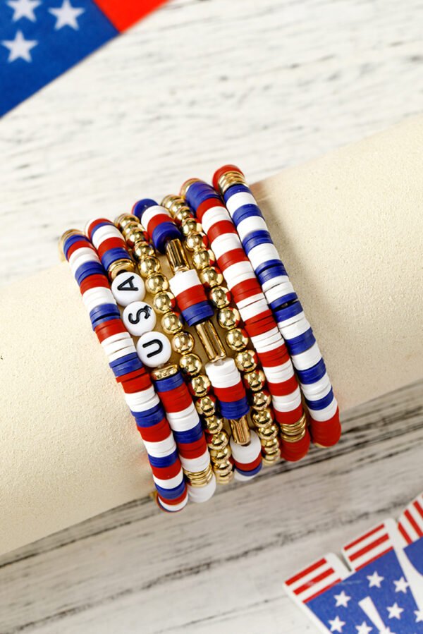 Gold USA Flag Inspired Beaded Layered Bracelet Set