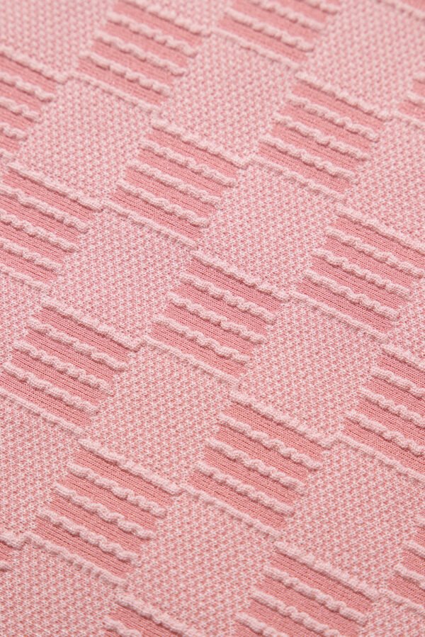 Apricot Pink Checkered Textured Round Neck T-shirt