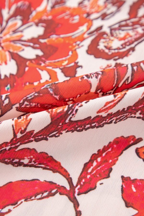 Red Vintage Floral Ruffle Sleeve V Neck Blouse