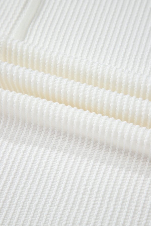 White Textured Knit Exposed Stitching T-shirt