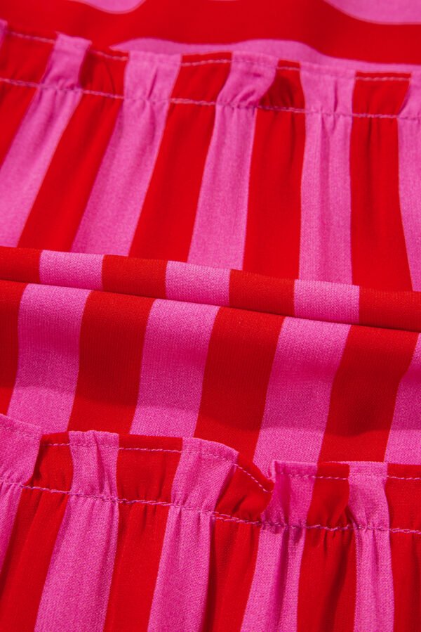 Rose Stripe Flutter Sleeve Smocked Bodice Tiered Maxi Dress