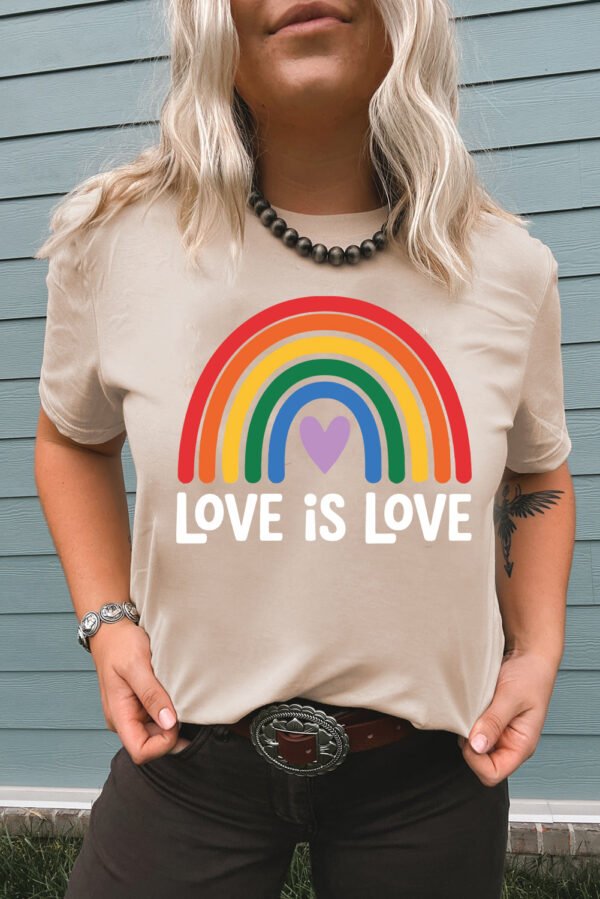 Khaki Love is Love Rainbow Heart Printed Cotton Blend T Shirt