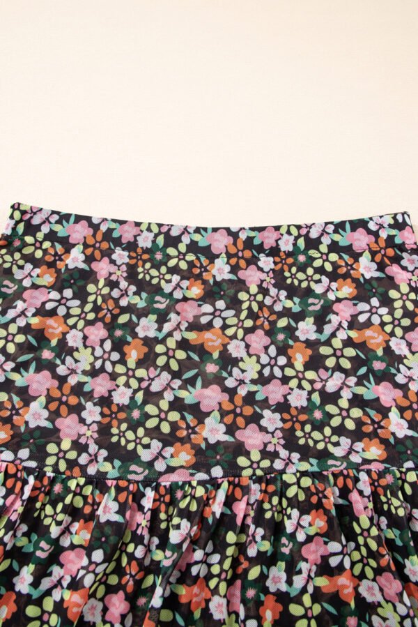 Brown Leopard Floral Reversible Ruffle Hem Maxi Skirt