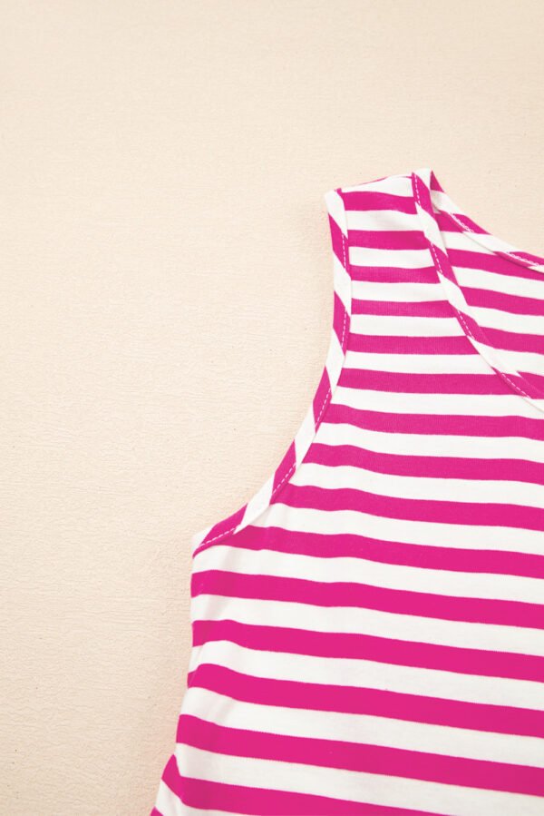 Rose Stripe U Neck Sleeveless Loose Fit Mini Dress