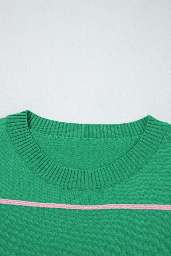 Green Colorblock Striped Half Sleeve Drop Shoulder Sweater