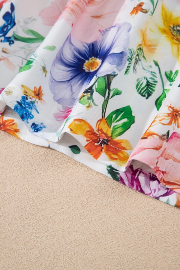 Sky Blue Vibrant Floral Print Cap Sleeve Mini Dress
