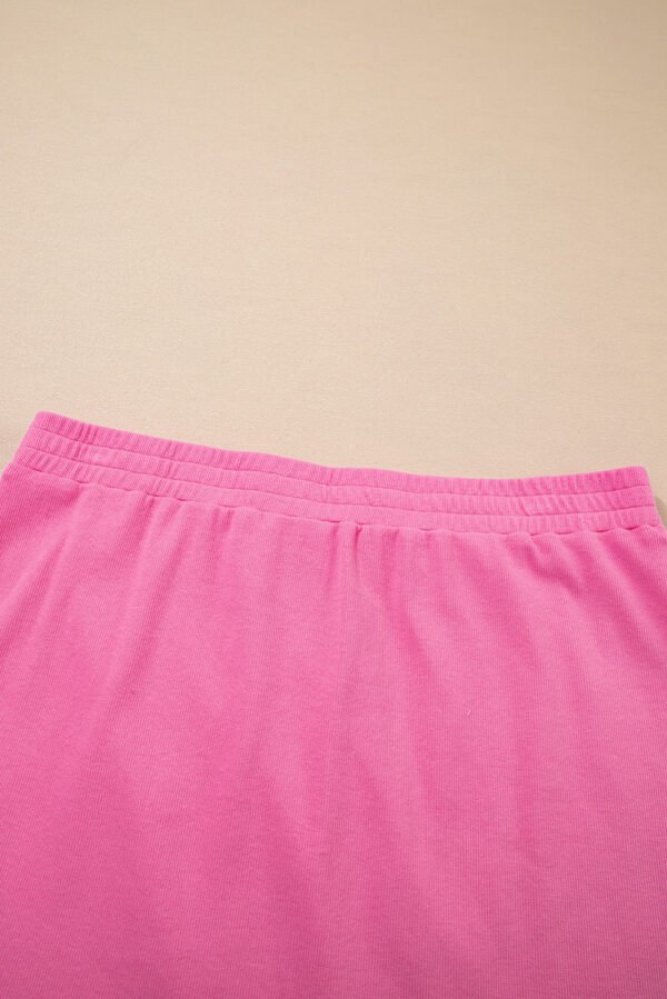 Pink Ribbed Drop Shoulder Tee and Skort Plus Size Set