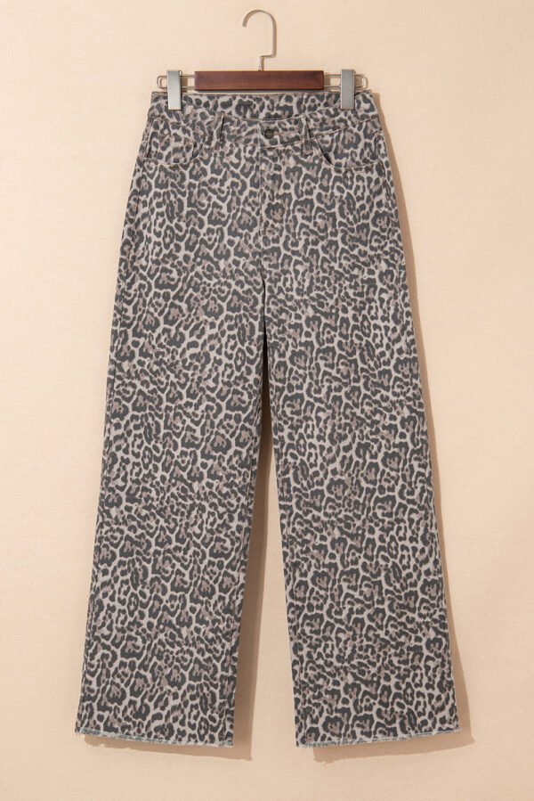 Brown Leopard Frayed Edge Wide Leg High Waist Jeans