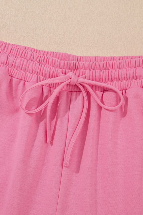 Sachet Pink Varsity Stripe Detail Casual Tee and Pants Leisure 2pcs Set