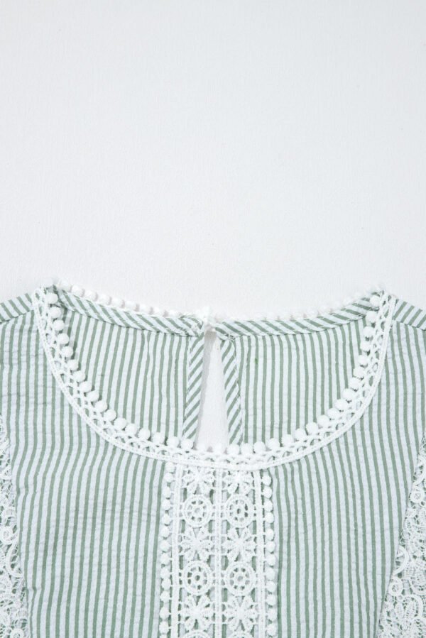 Green Stripe Lace Patchwork Crew Neck Tank Top