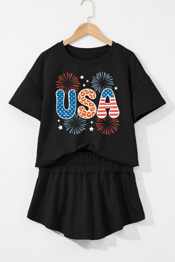 Black Firework USA Graphic Tee and Smocked Waistband Skort Set