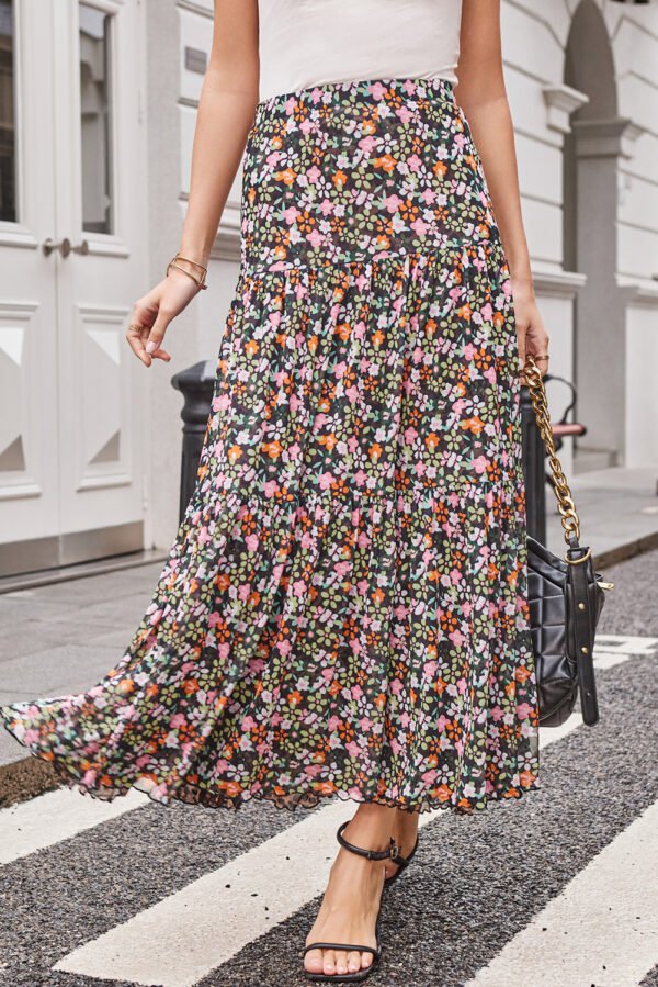 Brown Leopard Floral Reversible Ruffle Hem Maxi Skirt