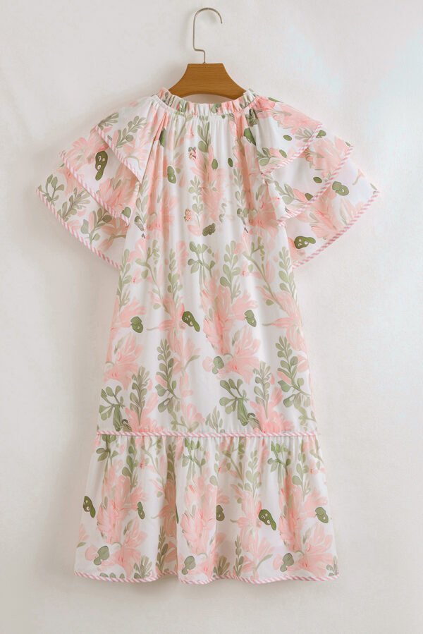 Pink Plus Size Floral Print Striped Detail Short Summer Dress