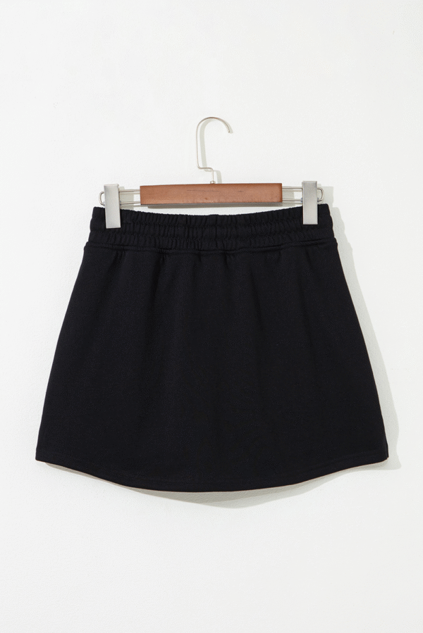 Black Sequin Heifer Patched French Terry Drawstring Skort