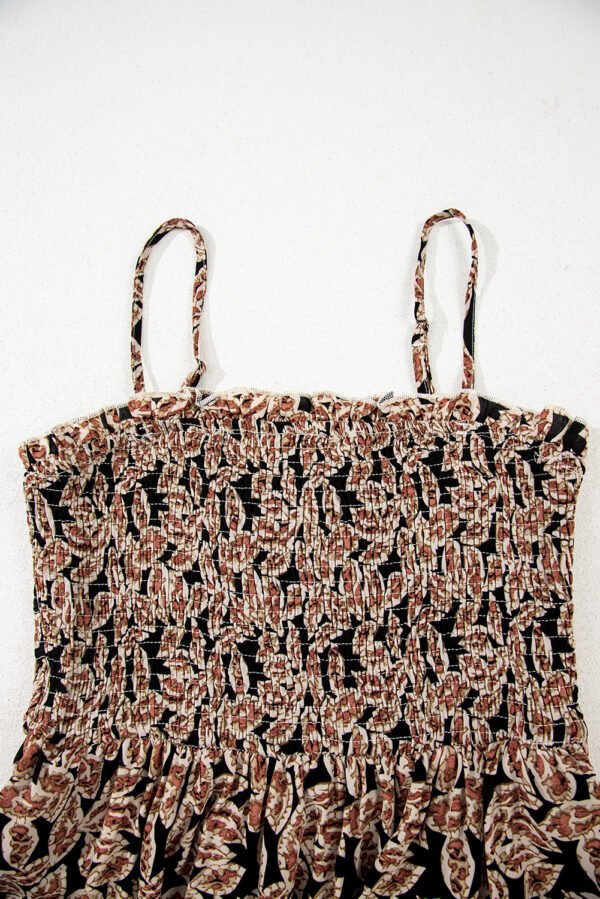 Brown Floral Smocked Bodice High Waist Flowy Sun Dress