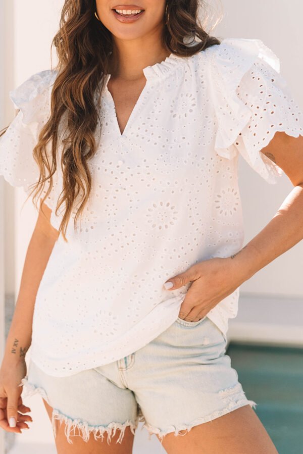 White Broderie Anglaise Ruffle Short Sleeve Blouse