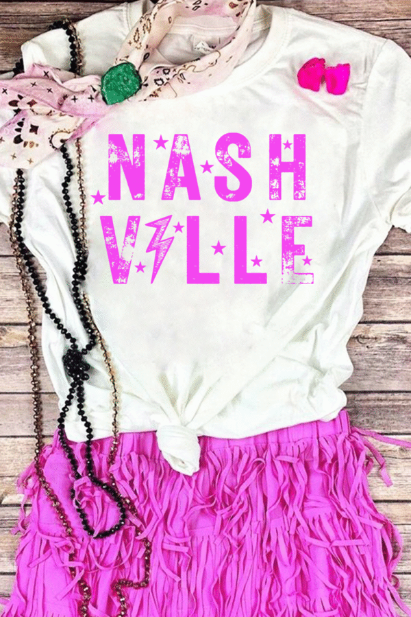White NASHVILLE Star Graphic Crewneck T Shirt