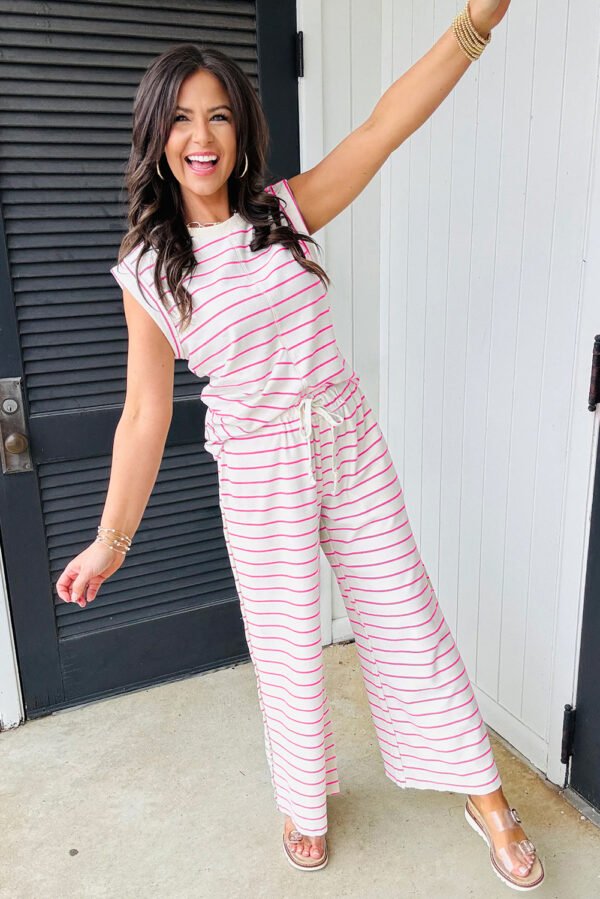 Rose Stripe Casual Wide Leg 2pcs Pants Set