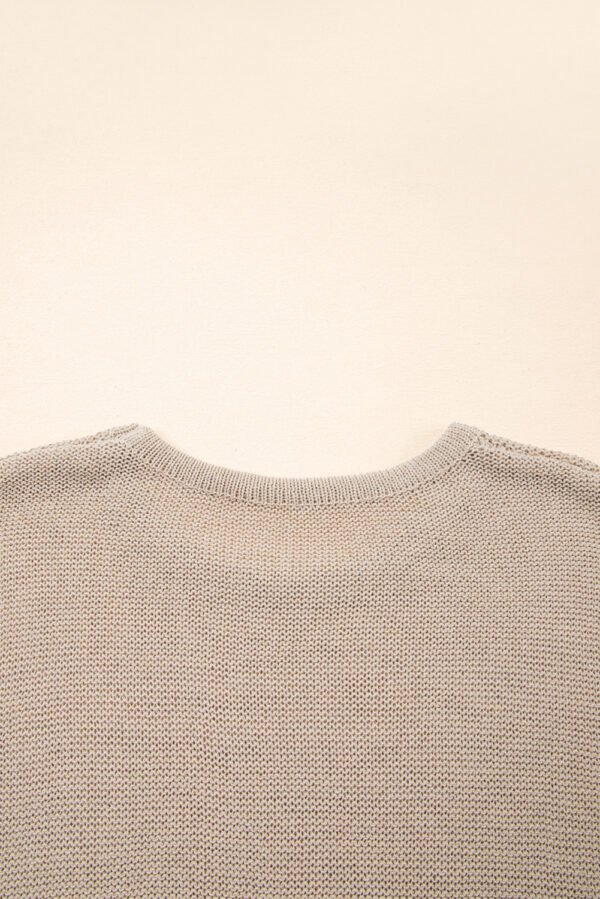 Beige Shiny Knitted Short Sleeve Drop Shoulder Sweater