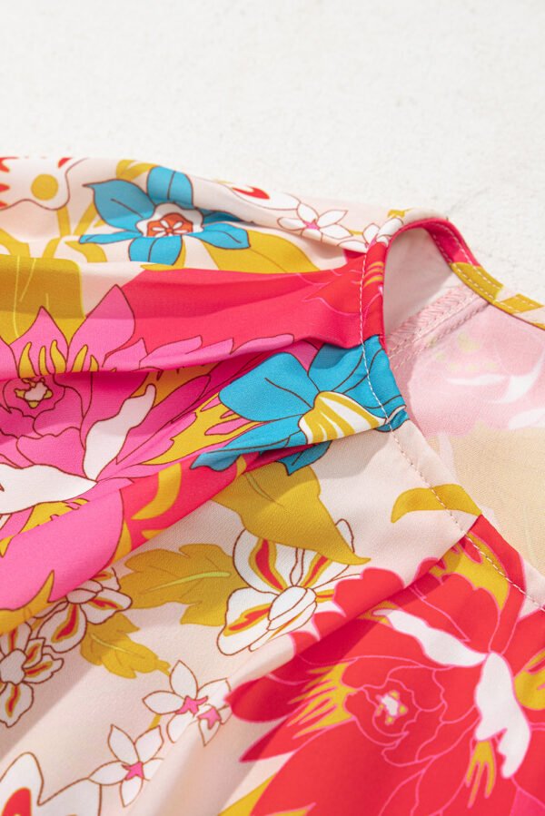 Pink Floral Print Bubble Short Sleeve Dress
