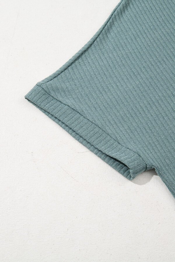 Moonlight Jade Oversized Ribbed Knit V Neck Dolman Short Sleeve Top