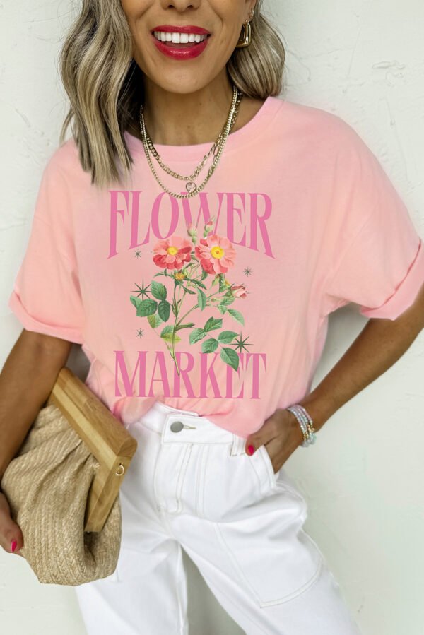 Pink FLOWER MARKET Graphic Crewneck T Shirt
