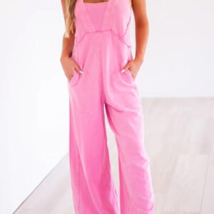 Bonbon Mineral Wash Raw Seam Patchwork Wide Leg Loose Jumpsuit