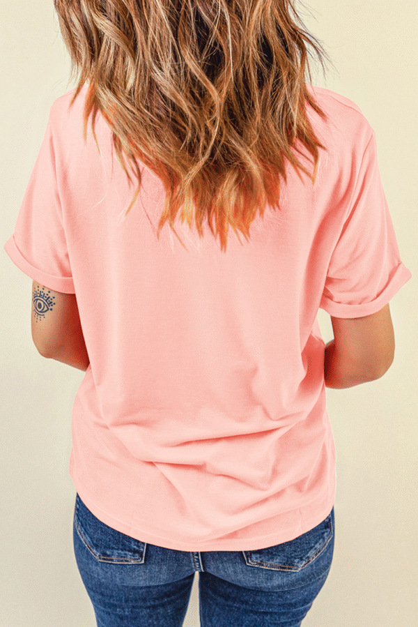 Pink Music Notes Patched Graphic Casual T Shirt