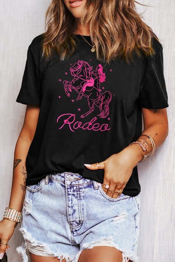 Black Cowgirl Rodeo Embroidered Pattern Western Fashion Tee