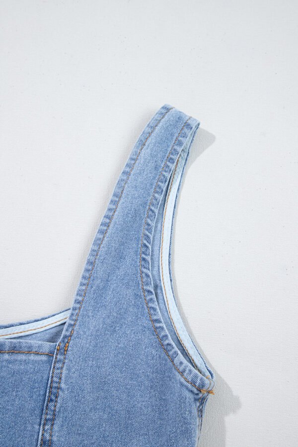 Beau Blue Seamed Zipper Square Neck Sleeveless Denim Mini Dress