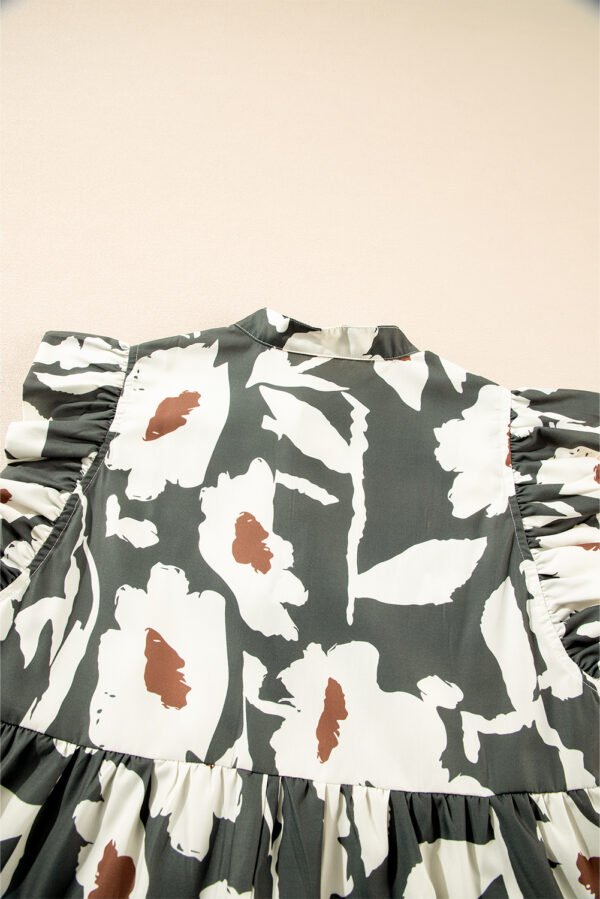 Floral Flutter Sleeve Buttons Ruffled Hem Mini Dress