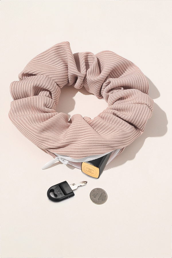 Delicacy Ribbed Hair Scrunchie with Hidden Zipper Pocket