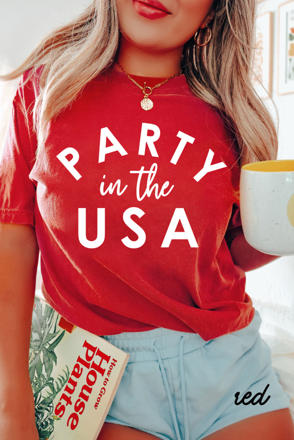 Red PARTY in the USA Printed Independence Day T Shirt